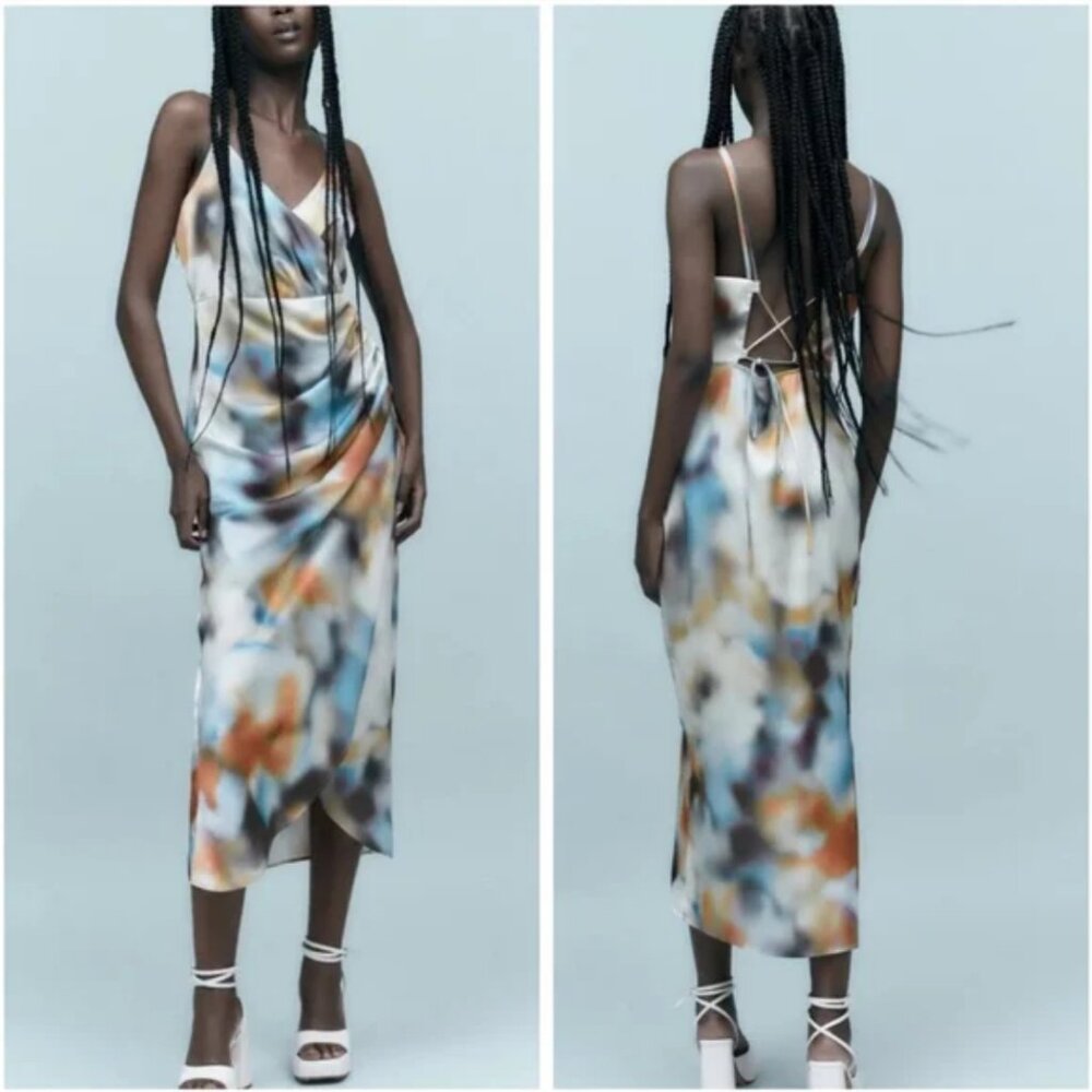 Zara Tie Dye Print Ruched Slip Dress